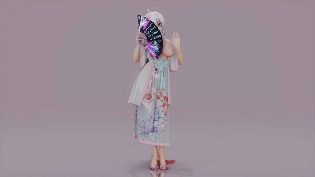 MMD50 绝美汉服巨乳弱音 骚舞寄明月，嫩穴被狂操内射！