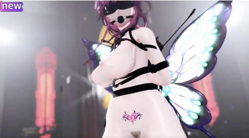 MMD紫发异种魅魔黑丝狂舞，骚穴大开淫水横流求肏！